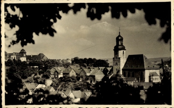 Baumholder en la región de Westrich, vista de la ciudad, iglesia, casas, Baumholder