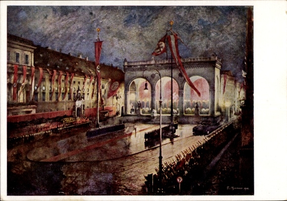 Artista TP Herrmann, Paul, Munich Baviera, Celebración del 9 de noviembre en el Feldherrnhalle, HDK 158