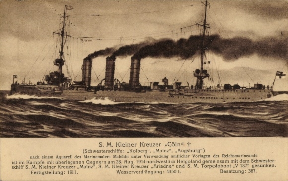 Artista TP Malchin, buque de guerra alemán, SMS Köln, crucero ligero, Armada Imperial