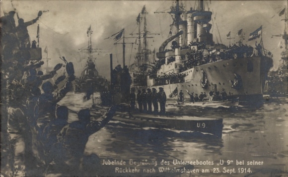 Recepción jubilosa del submarino U9 a su regreso a Wilhelmshaven, 1914