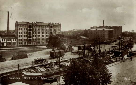 Elmshorn en Holstein, vista del puerto, barcos, edificios industriales