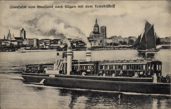 TP Stralsund en Pomerania Occidental, travesía de Stralsund a Rügen en transbordador ferroviario