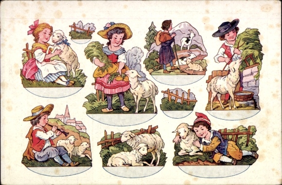 9 obleas, niños, corderos