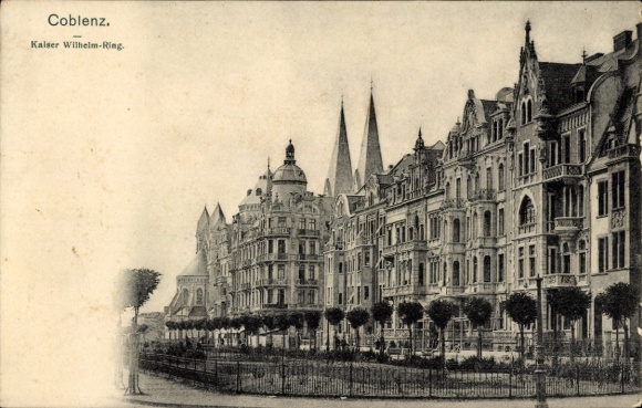 Coblenza del Rin, Anillo del Kaiser Guillermo, edificios, árboles, sin personas