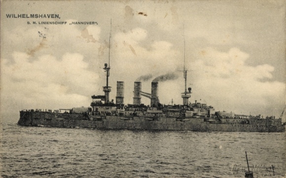 Buque de guerra alemán, SMS Hannover, acorazado, en Wilhelmshaven, Armada Imperial