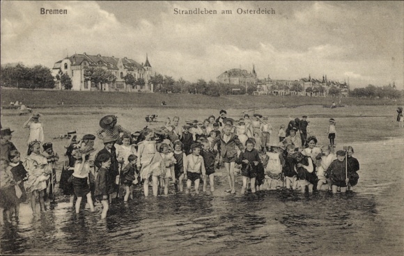 TP Osterholz Bremen, vida en la playa en Osterdeich, niños en el agua, verano