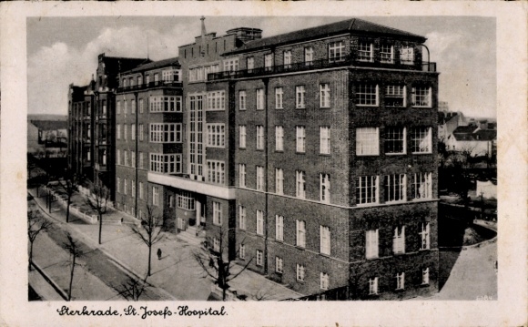 Sterkrade, Oberhausen am Rhein, Hospital St. Josef, blanco y negro, edificio, vista de la calle