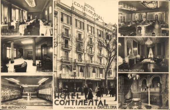 TP Barcelona Cataluña España, Hotel Continental, sala de lectura, bar automático