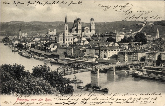 Passau en la Baja Baviera, río, puente, paisaje urbano, edificios