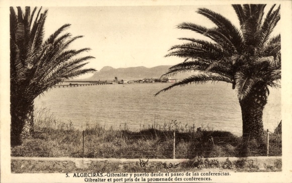Algeciras, Andalucía, Gibraltar, vista al puerto, palmeras