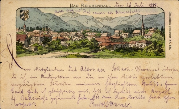 Litografía precursora de Bad Reichenhall en la Alta Baviera, vista general