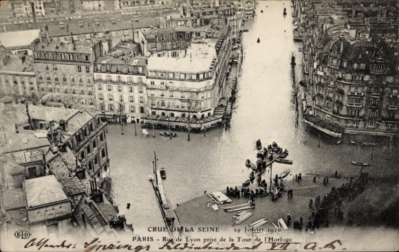 CPA París XII., Crue de la Seine, Rue de Lyon, Tour del Reloj