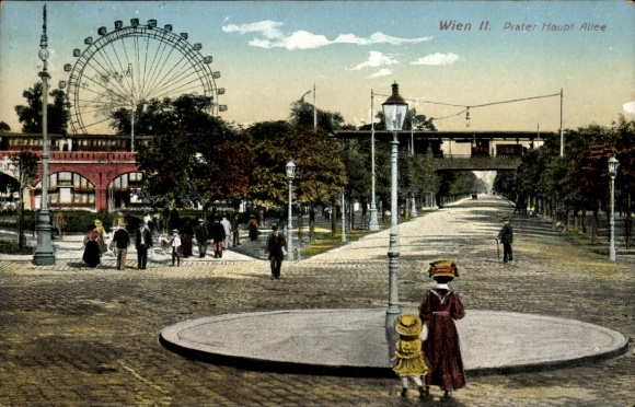 Viena 2 Leopoldstadt, Austria, Viena II, Prater Hauptallee, noria, peatones, niños